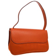 Hermes Orange Canvas Leather Evening Top Handle Satchel Shoulder Flap Bag