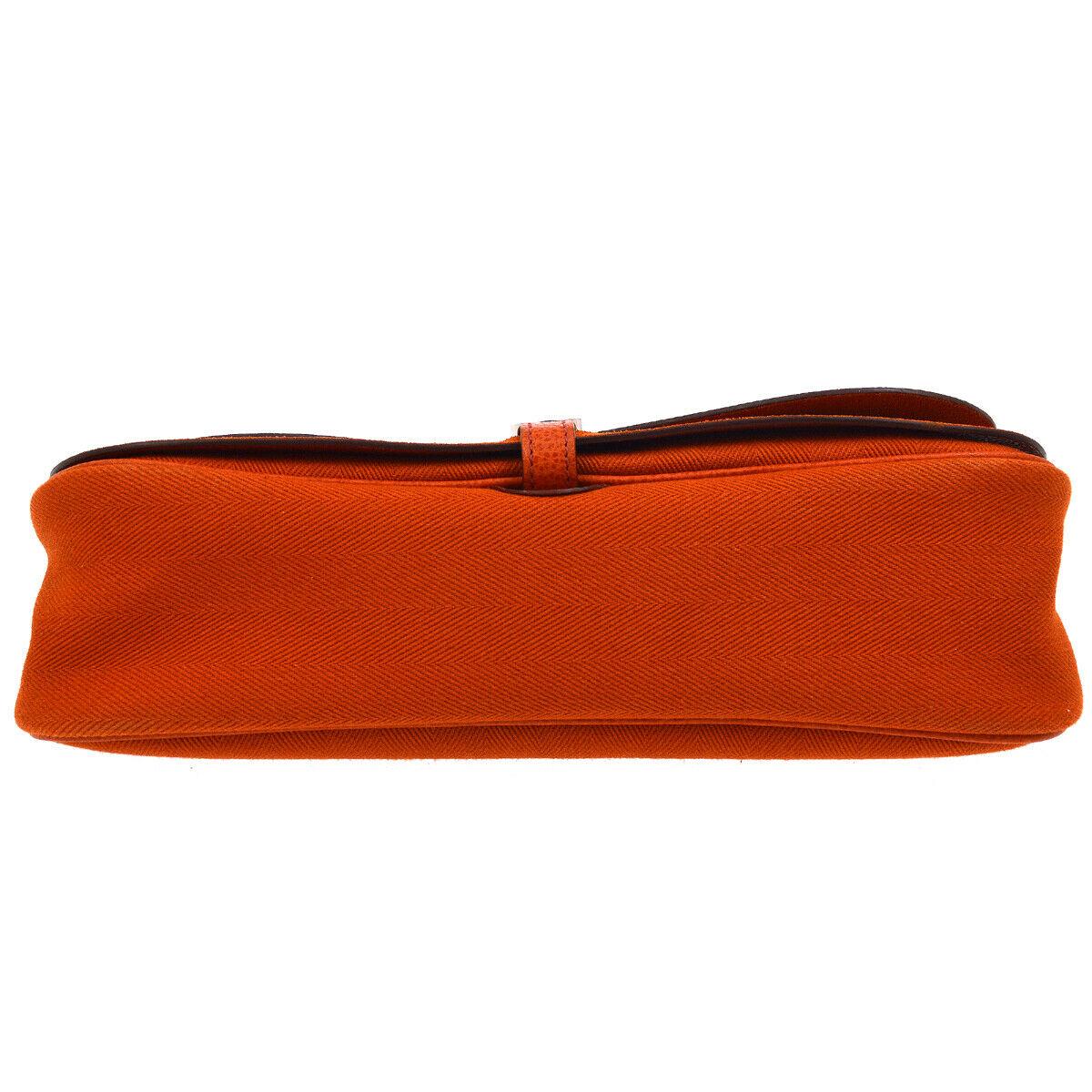 Red Hermes Orange Canvas Leather Evening Top Handle Satchel Shoulder Flap Bag