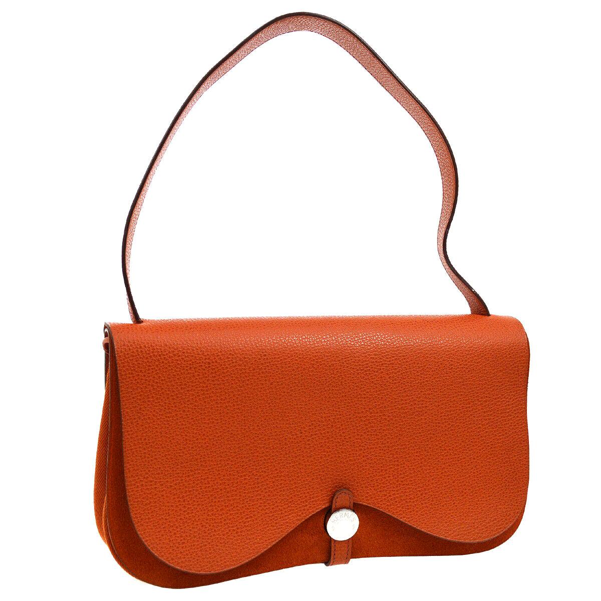 Hermes Orange Canvas Leather Evening Top Handle Satchel Shoulder Flap Bag