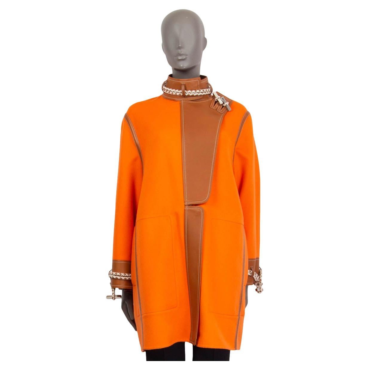 HERMES orange cashmere 2019 CROD & LEATHER Coat Jacket 38 S