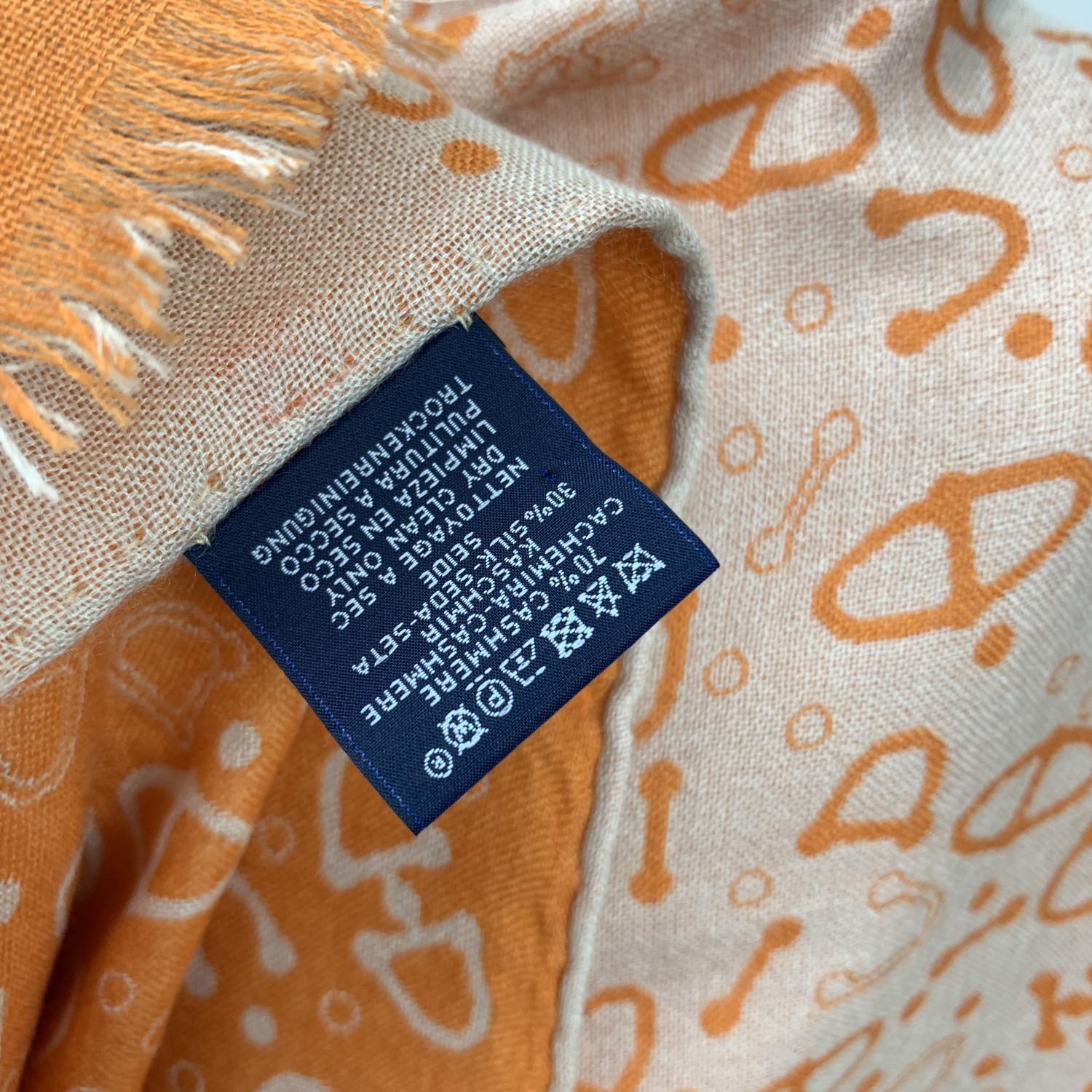 Hermes Orange Cashmere Silk Chain d'Ancre Reversible Stole Scarf In New Condition In Rome, Rome