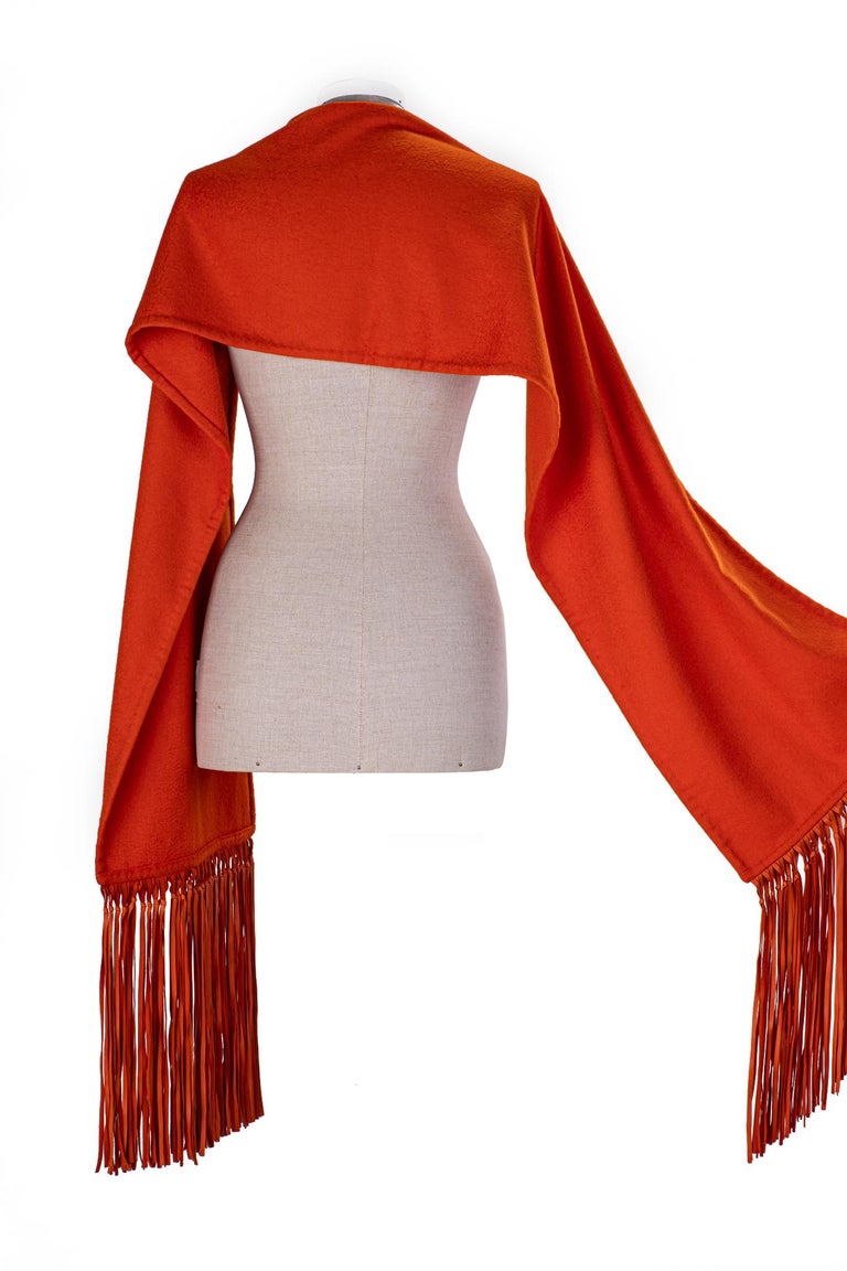 Hermès Orange Cashmere Leather Scarf For Sale at 1stDibs