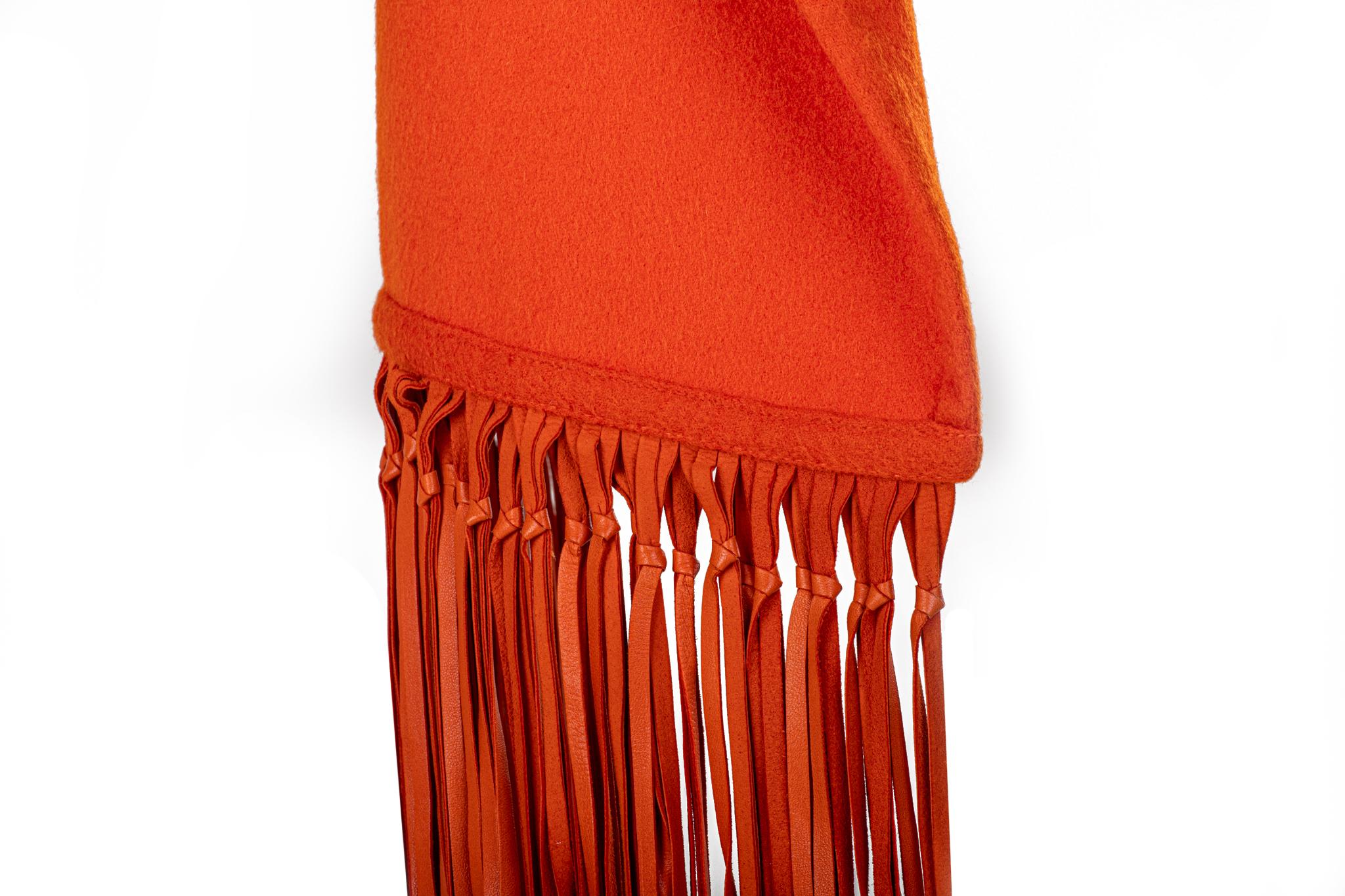 Hermès Orange Cashmere Leather Scarf In Excellent Condition For Sale In West Hollywood, CA