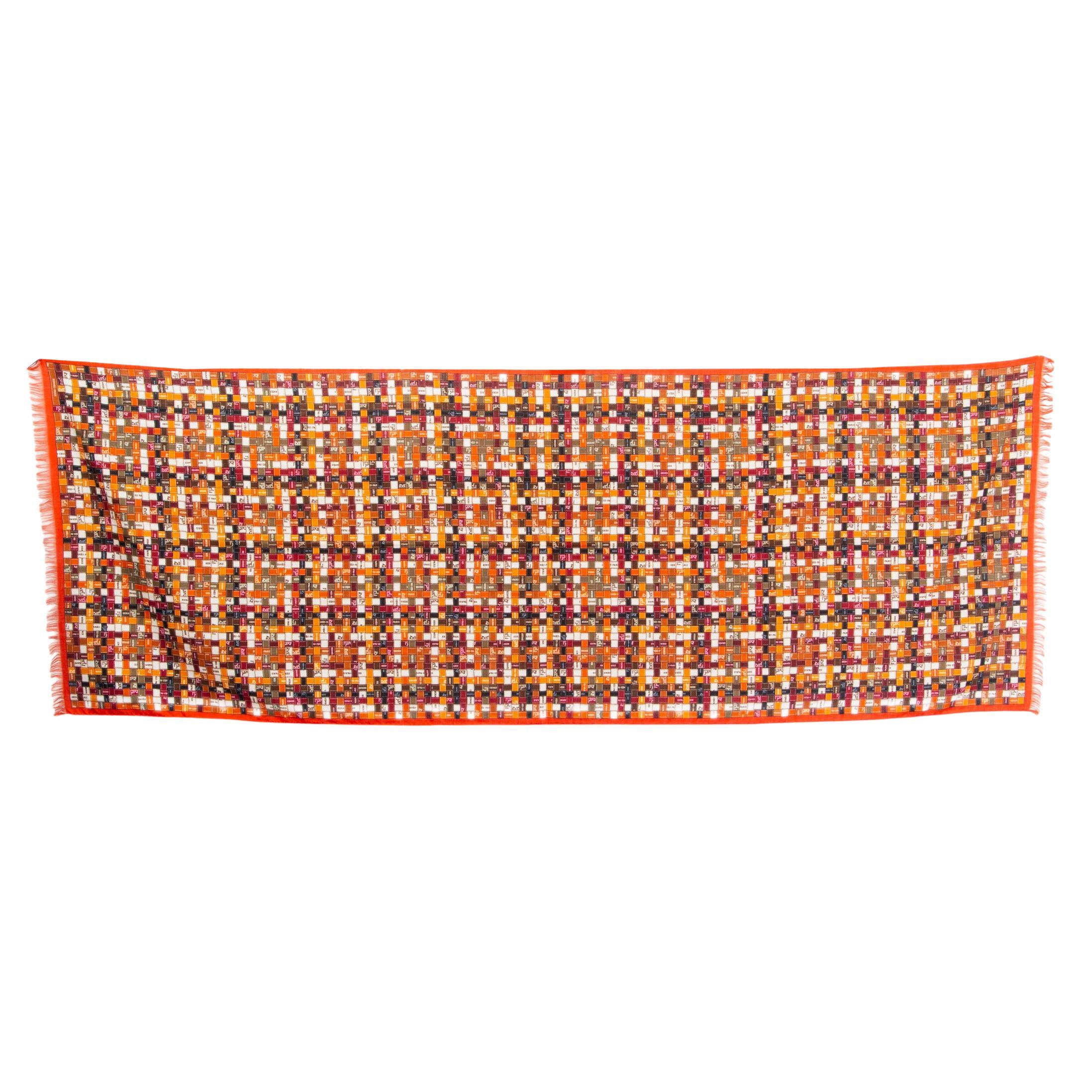 HERMES orange cashmere silk BOLDUC AU CARRE Muffler Scarf For Sale