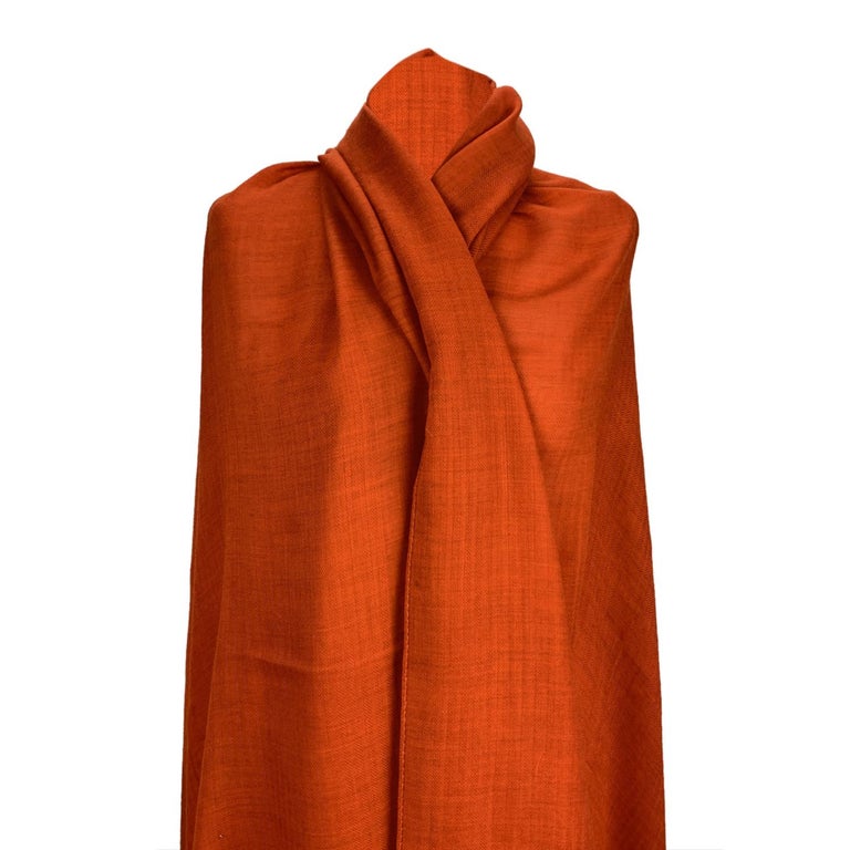 Women's or Men's Hermes Orange Cashmere Wool H Pattern Large Scarf Shawl