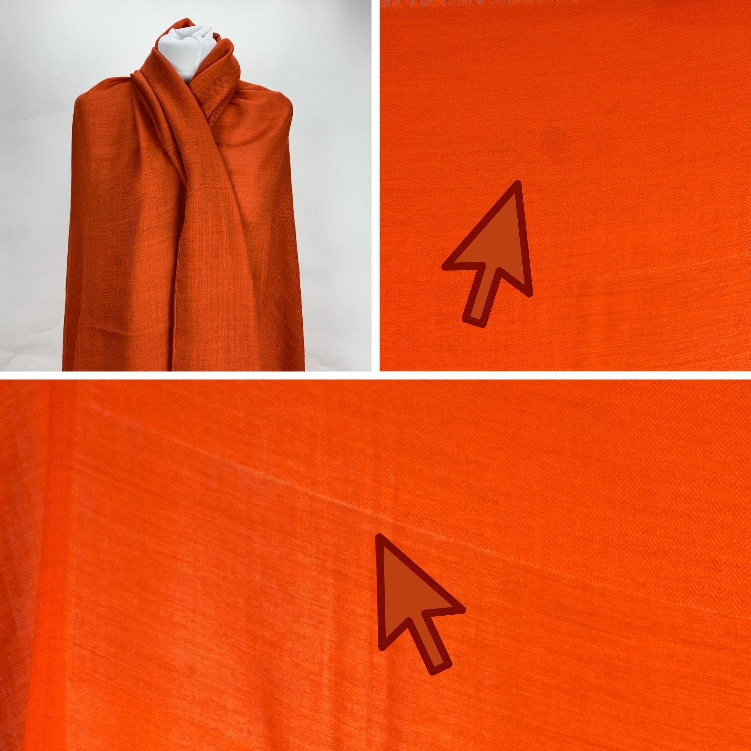 Hermes Orange Cashmere Wool H Pattern Large Scarf Shawl In Good Condition In Rome, Rome