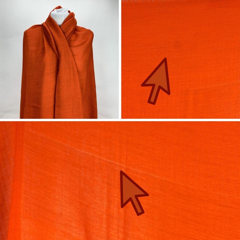 Hermes Orange Cashmere Wool H Pattern Large Scarf Shawl 2