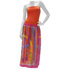 Hermès Orange Cavalcadour Cotton Summer Sleeveless Bustier Beach Dress