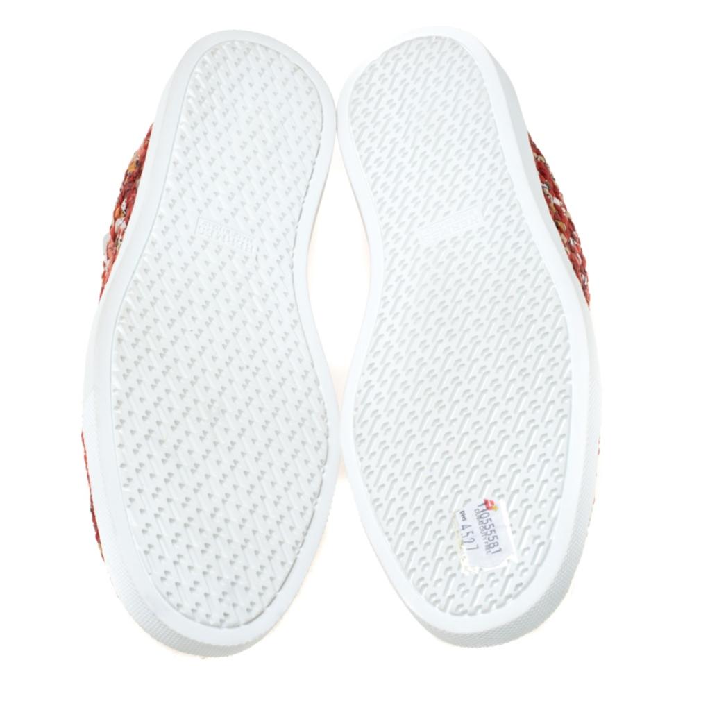 Hermes Orange Cavalcadour Print Braided Silk Oxygene Sneakers Size 40 In Fair Condition In Dubai, Al Qouz 2