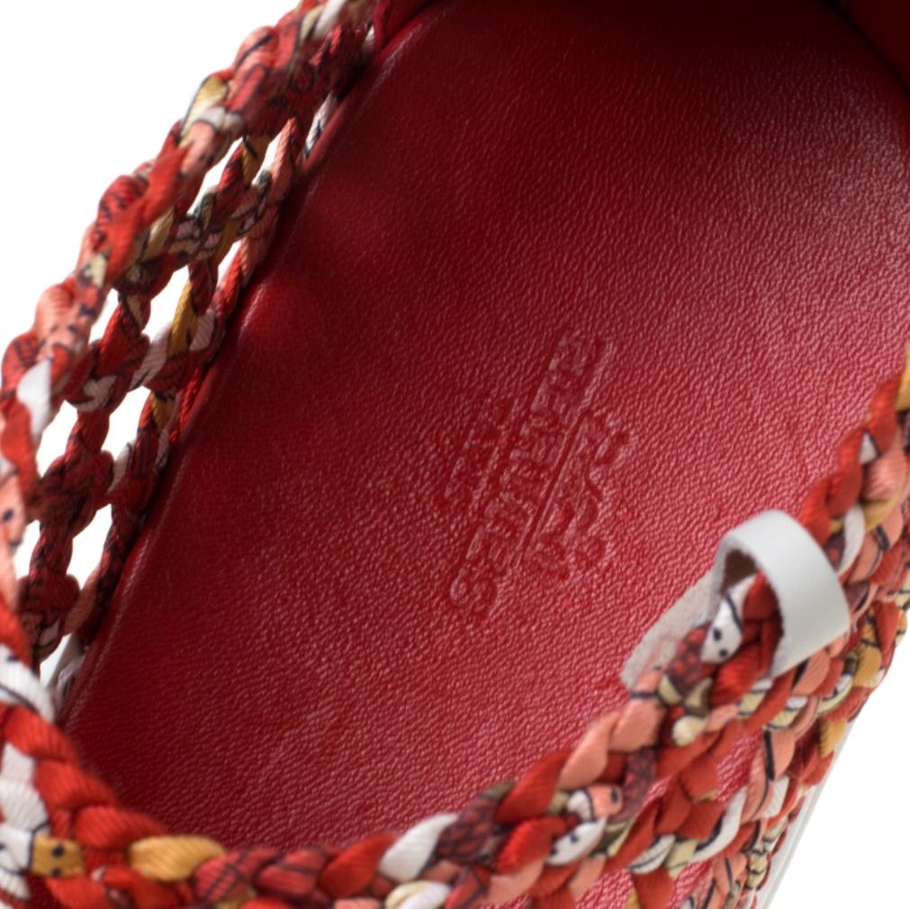 Hermes Orange Cavalcadour Print Braided Silk Oxygene Sneakers Size 40 1