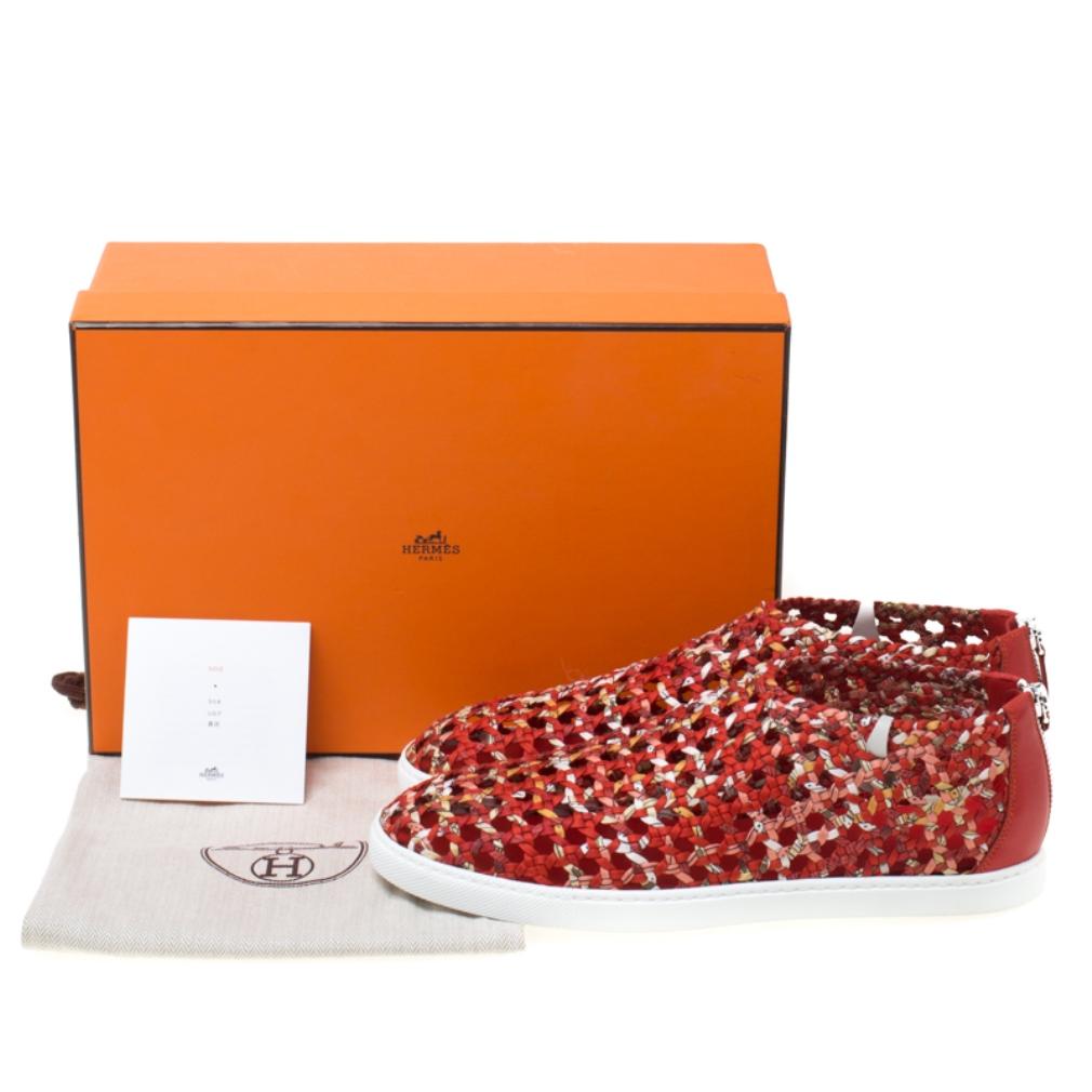 Hermes Orange Cavalcadour Print Braided Silk Oxygene Sneakers Size 40 2