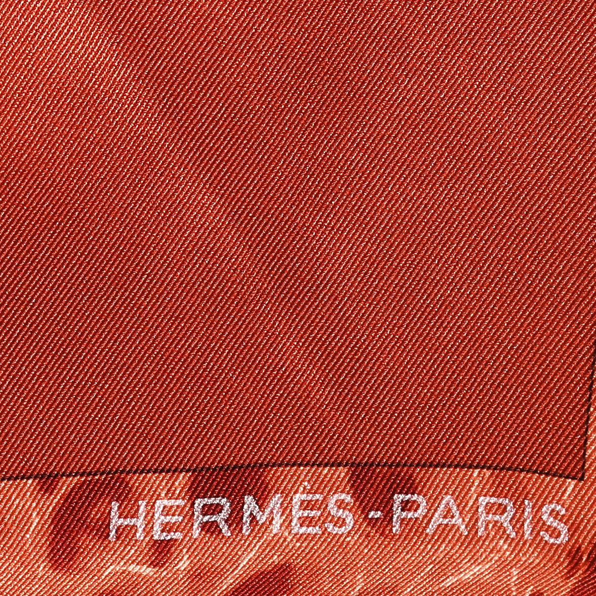 Hermes Orange Chaines & Gourmettes Printed Silk Square Scarf 2