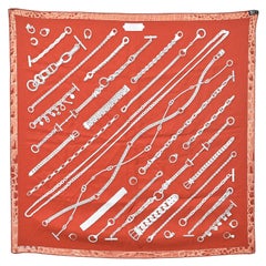 Hermes Orange Chaines & Gourmettes Printed Silk Square Scarf
