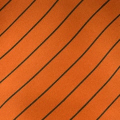 HERMES Orange & Charcoal Diagonal Striped Silk Tie 5041 PA
