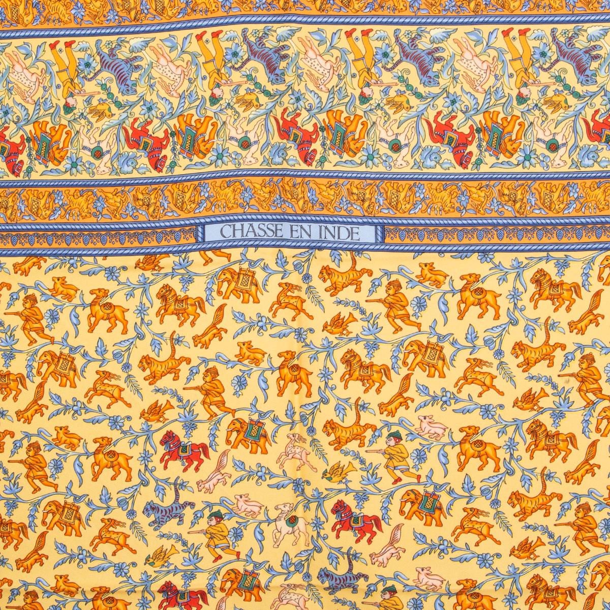 Beige Hermes orange CHASSE EN INDE 90 silk twill Scarf