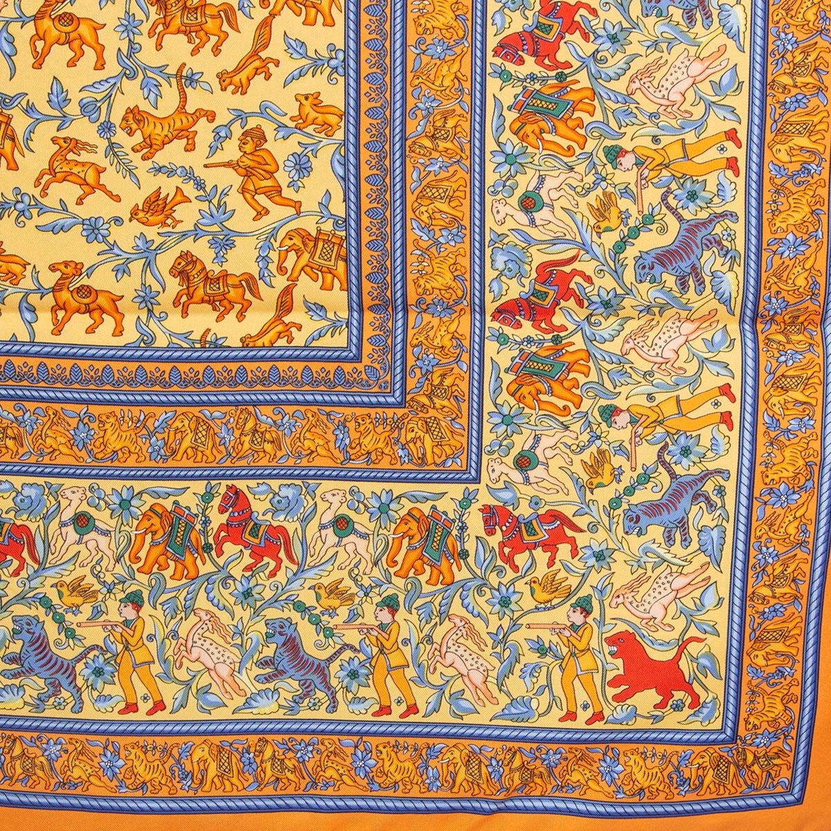 Women's or Men's Hermes orange CHASSE EN INDE 90 silk twill Scarf