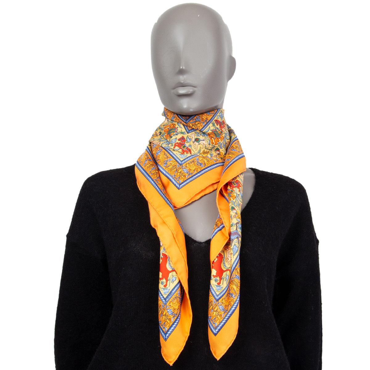 Hermes orange CHASSE EN INDE 90 silk twill Scarf 2