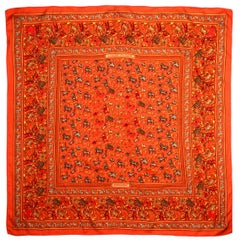 Hermes Orange Chasse En Inde 90cm Silk/Cashmere Scarf