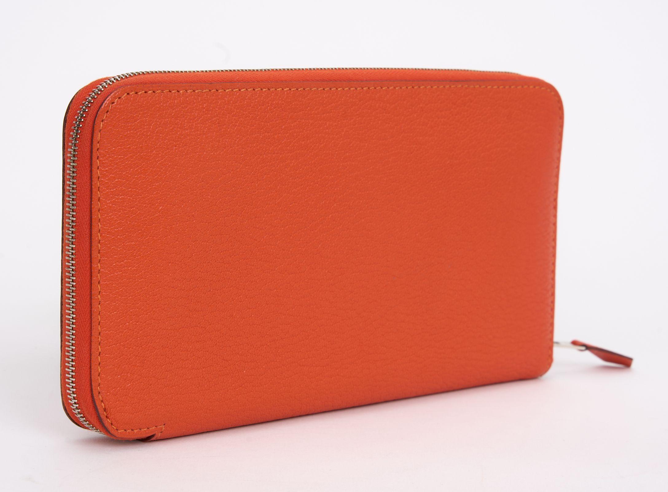 Red Hermès Orange Chevre Azap Leather Wallet
