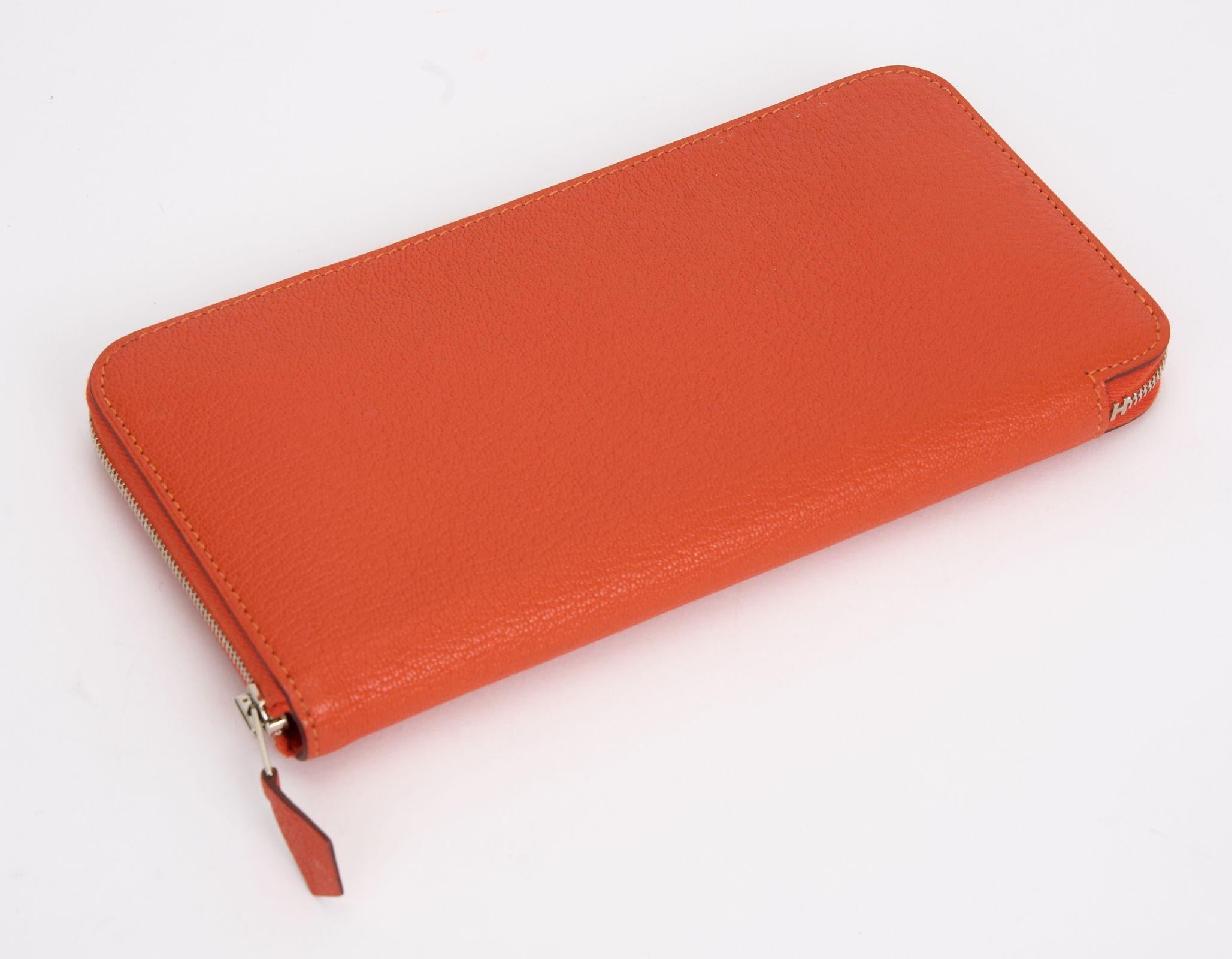 Women's or Men's Hermès Orange Chevre Azap Leather Wallet
