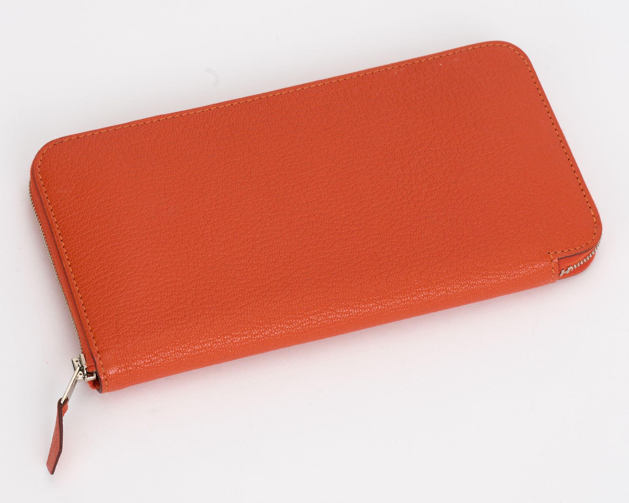 Hermès Orange Chevre Azap Leather Wallet 4