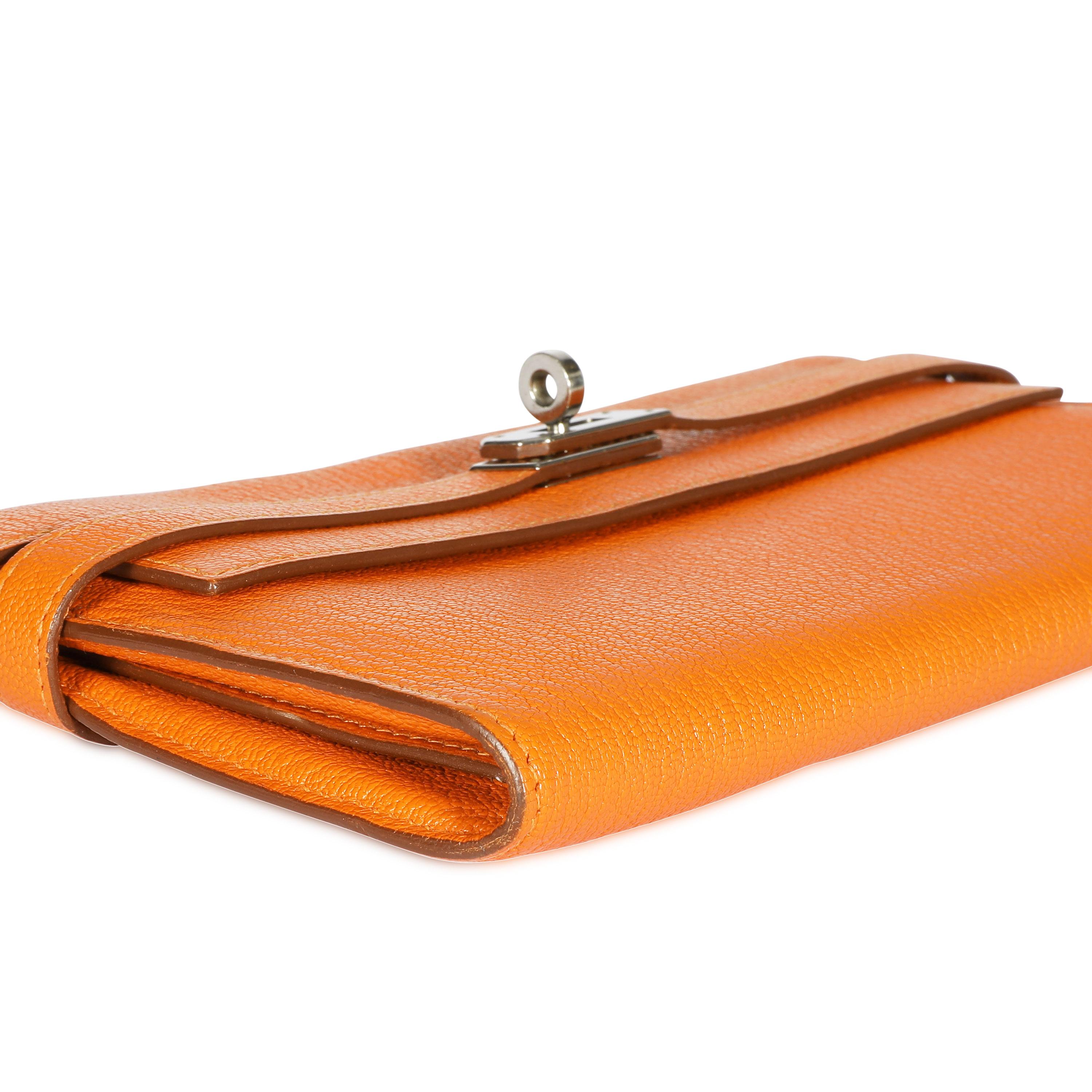 Hermès Orange Chévre Mysore Kelly Wallet with Palladium Hardware 1