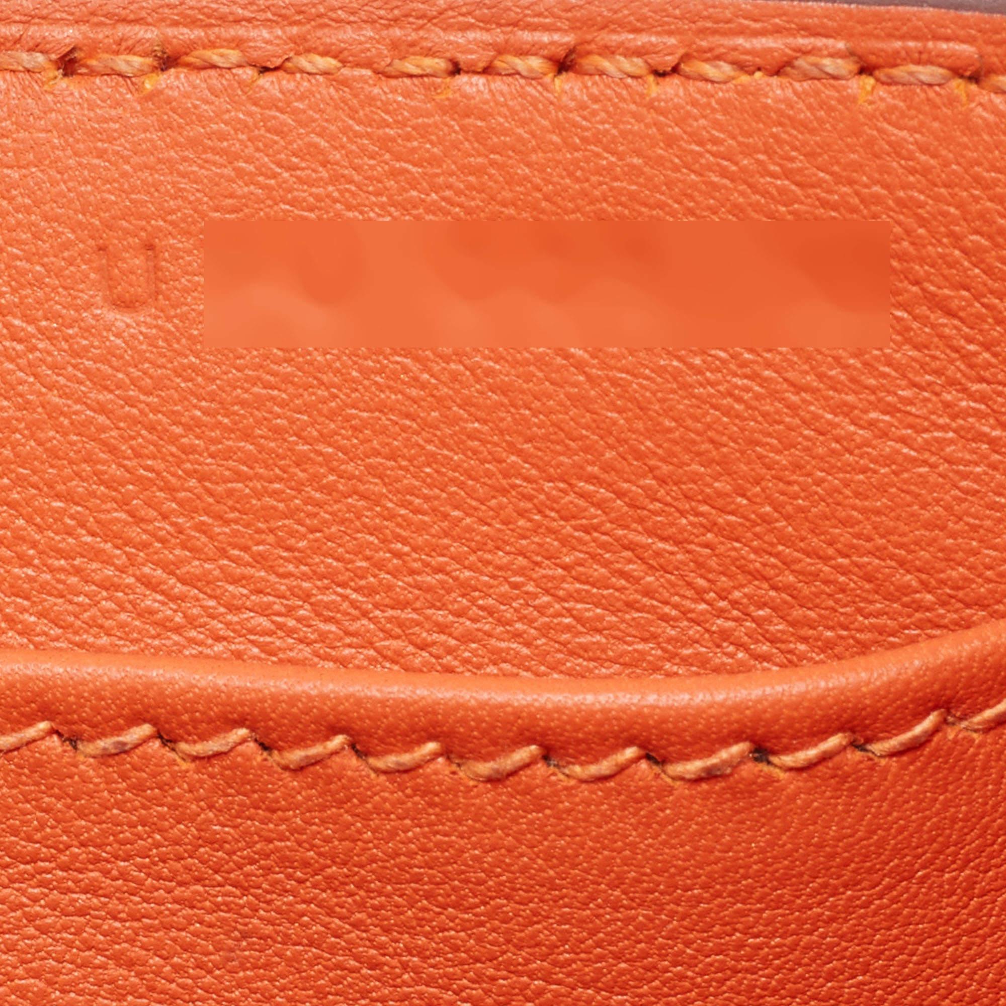 Hermès Orange Chèvre Mysore Leather Palladium Finish Geta Sangle Bag 6