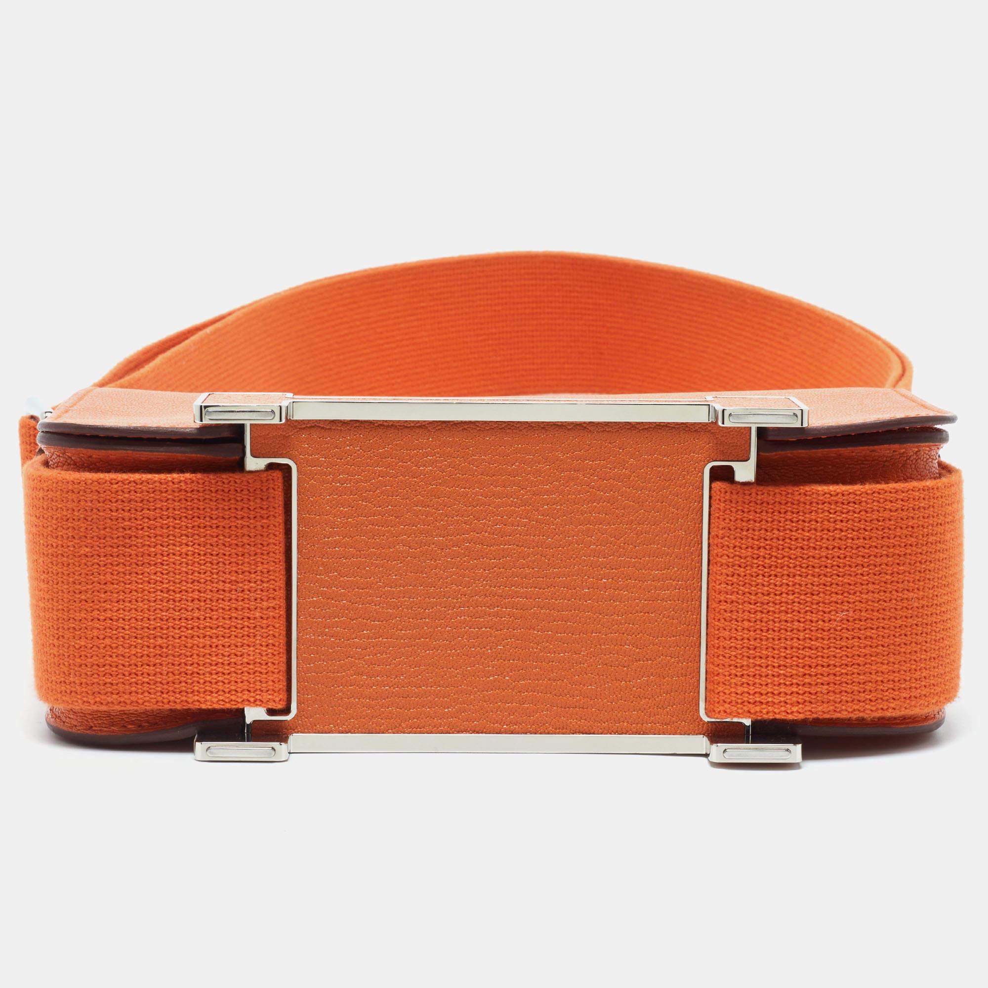 Hermès Orange Chèvre Mysore Leather Palladium Finish Geta Sangle Bag 8
