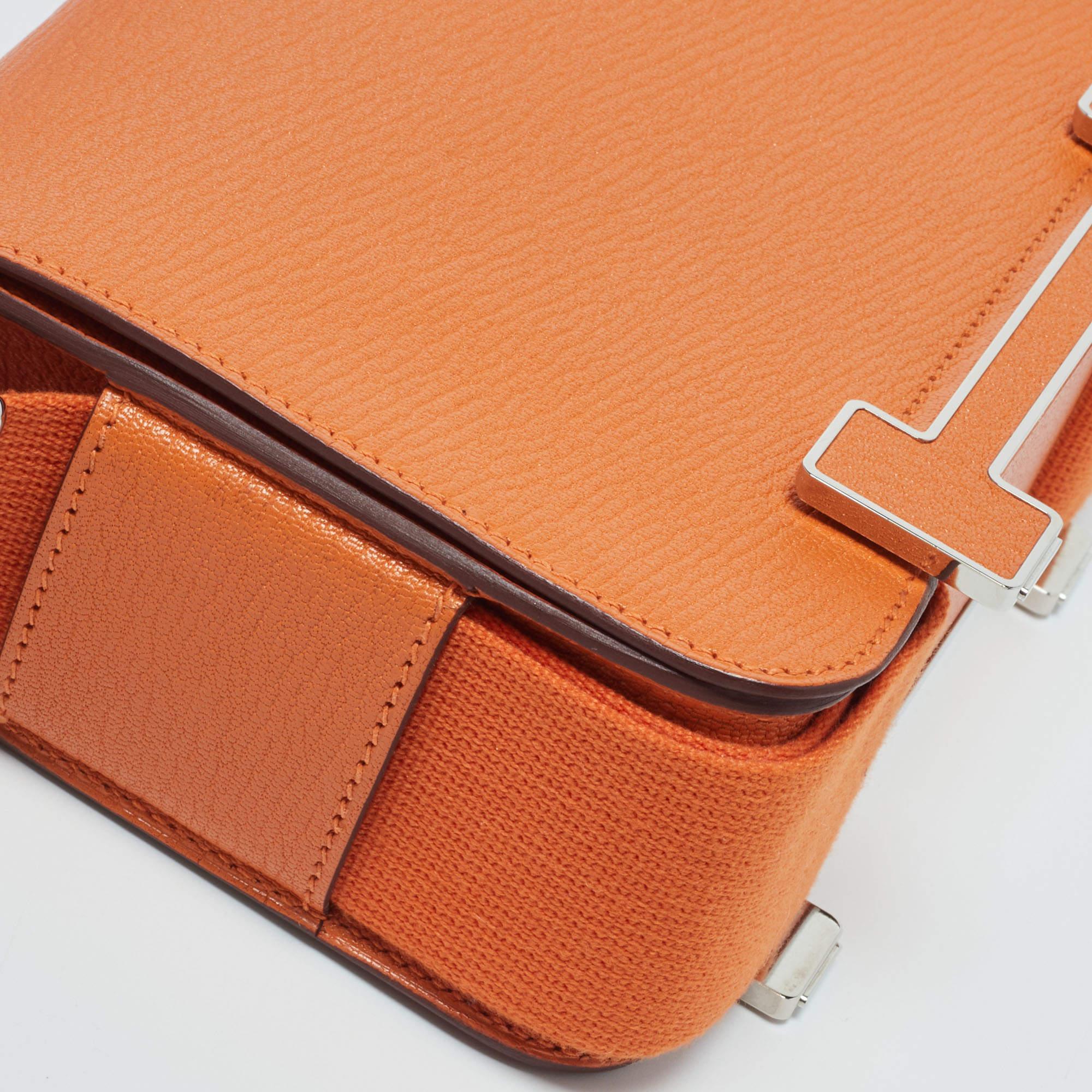 Hermès Orange Chèvre Mysore Leather Palladium Finish Geta Sangle Bag 1