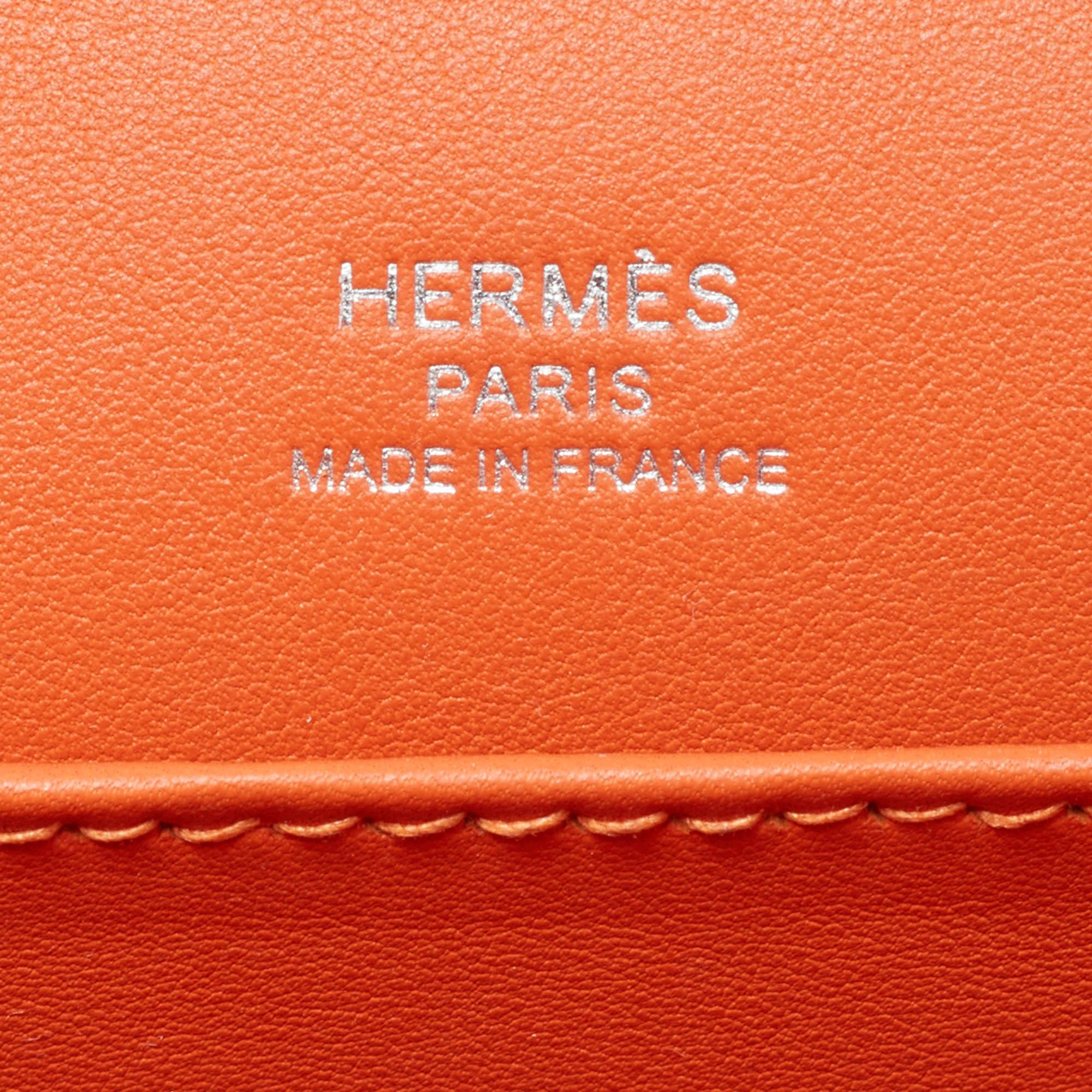 Hermès Orange Chèvre Mysore Leather Palladium Finish Geta Sangle Bag 3
