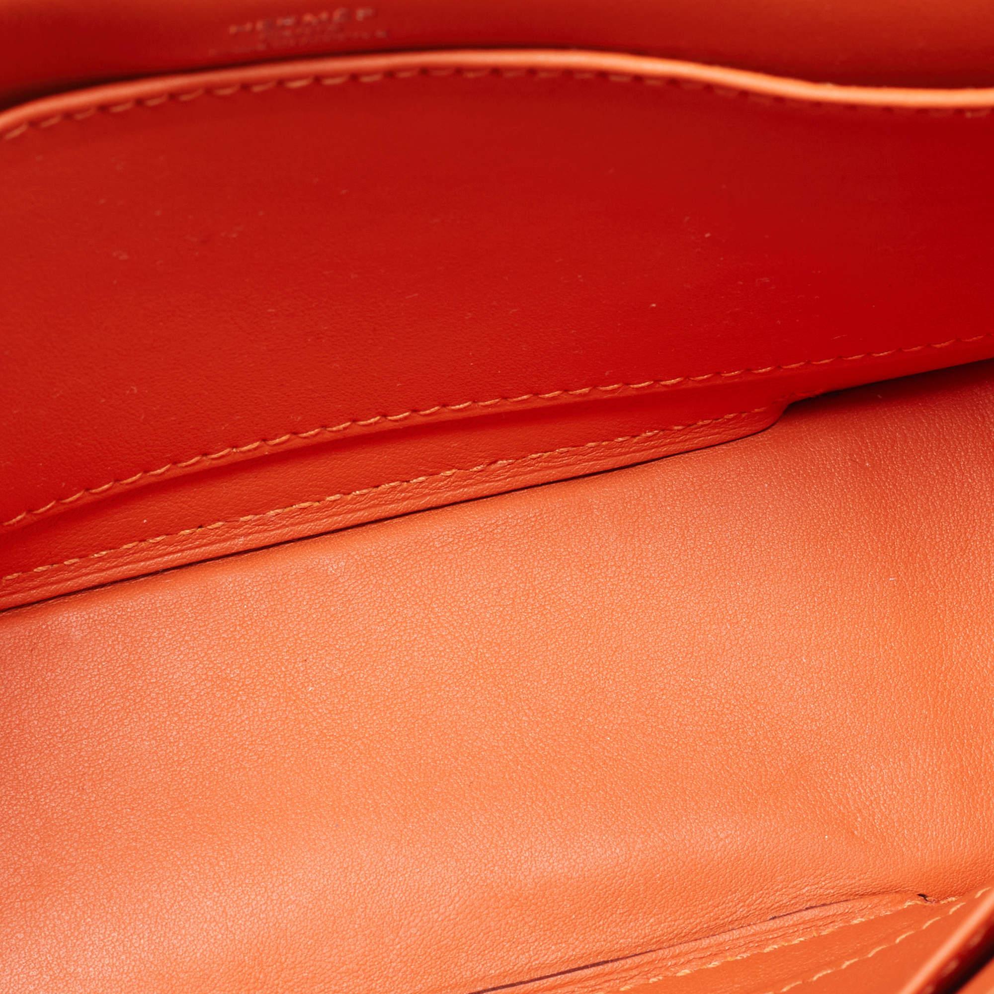 Hermès Orange Chèvre Mysore Leather Palladium Finish Geta Sangle Bag 5