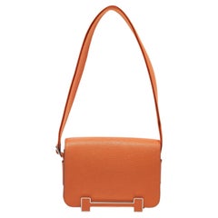 Hermès Orange Chèvre Mysore Leather Palladium Finish Geta Sangle Bag