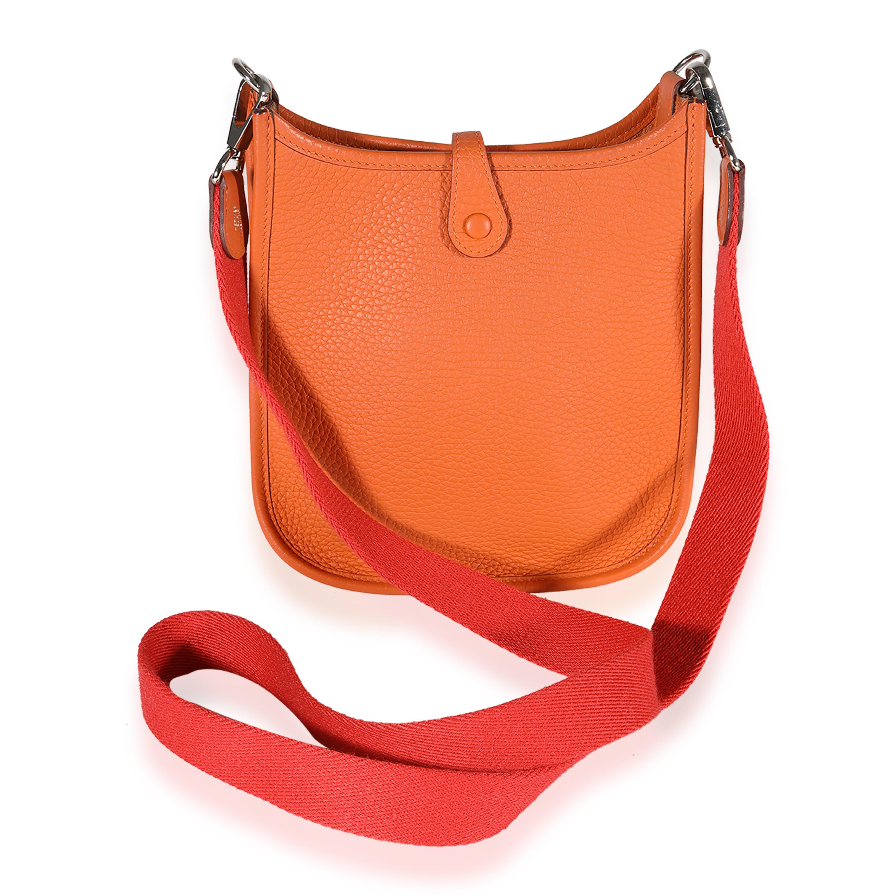 Listing Title: Hermès Orange Clémence Evelyne TPM PHW
SKU: 123243
Condition: Pre-owned 
Handbag Condition: Very Good
Condition Comments: Very Good Condition. Light scuffing at corners. Light interior scuffing. No other visible signs of ear.
Brand: