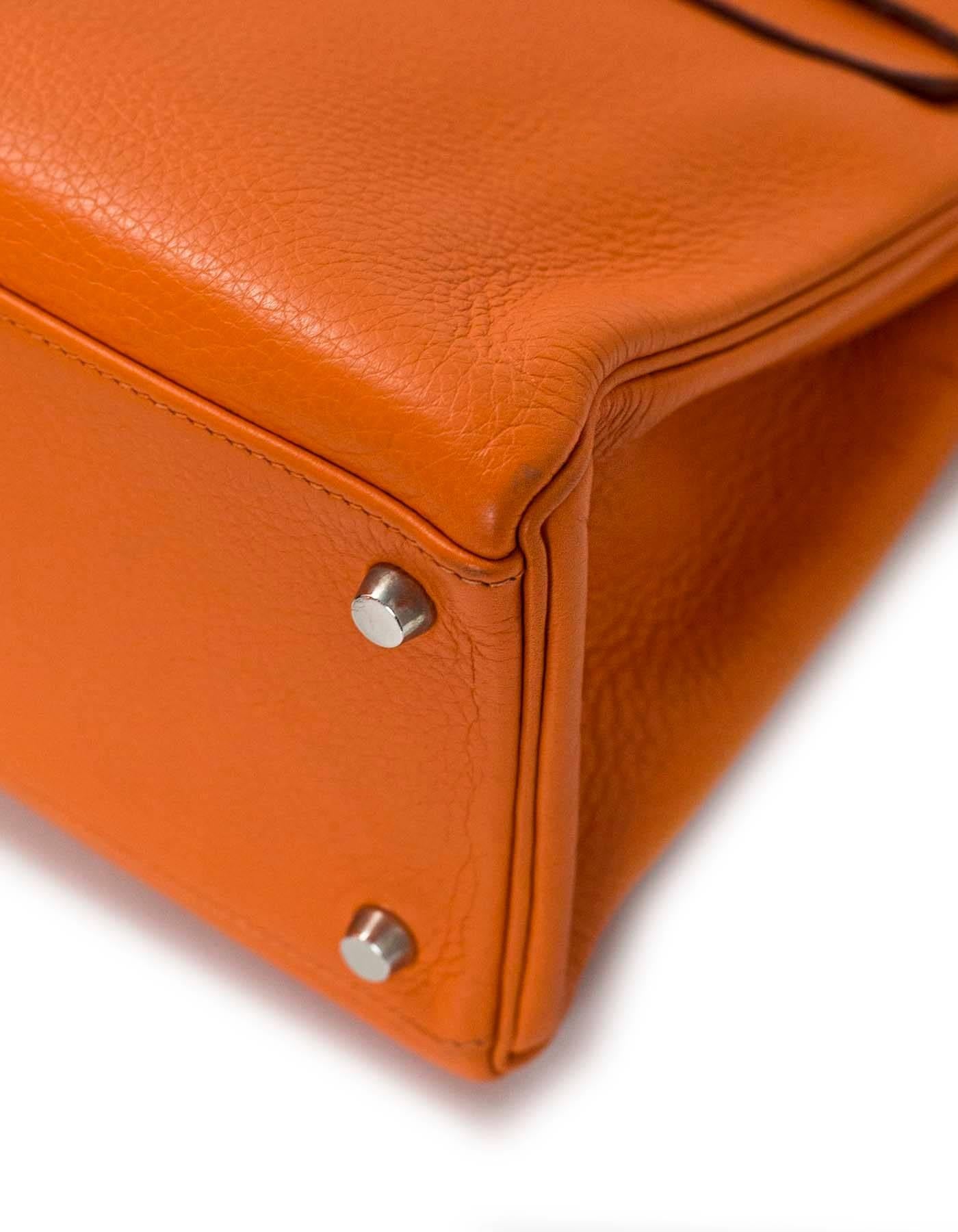 Hermes Orange Clemence Leather 32cm Kelly Bag PHW 1