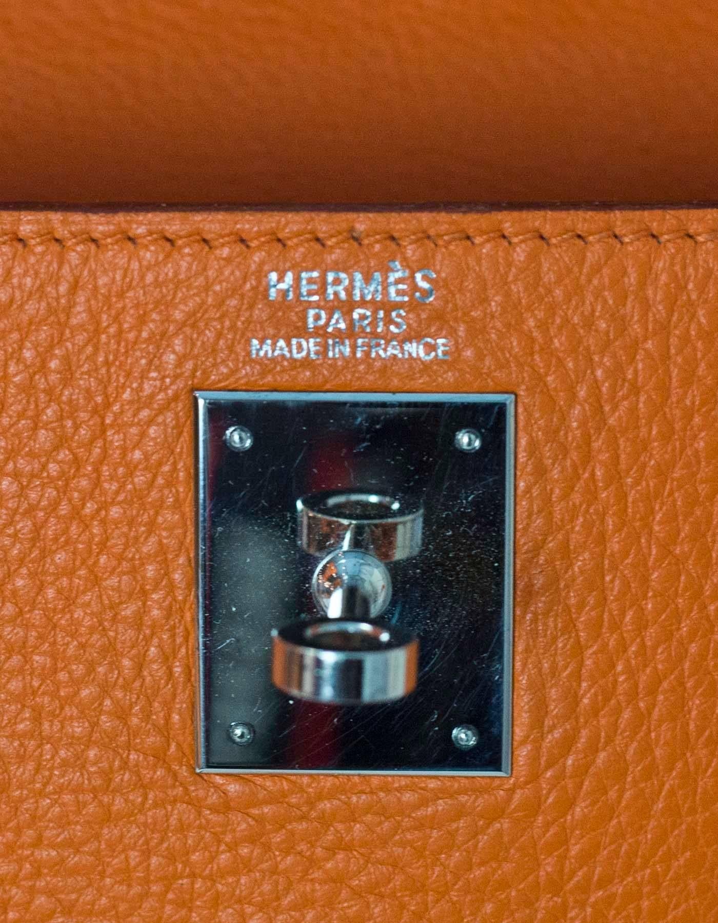 Hermes Orange Clemence Leather 32cm Kelly Bag PHW 3