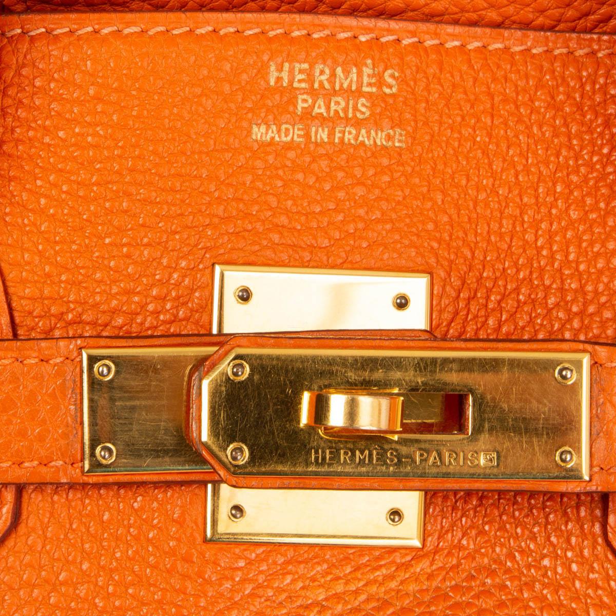 Women's HERMES orange Clemence leather BIRKIN 35 Tote Bag Gold