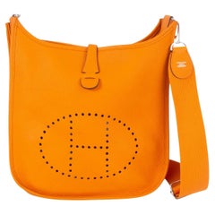 HERMES orange Clemence leather EVELYNE 29 Crossbody Bag w Palladium