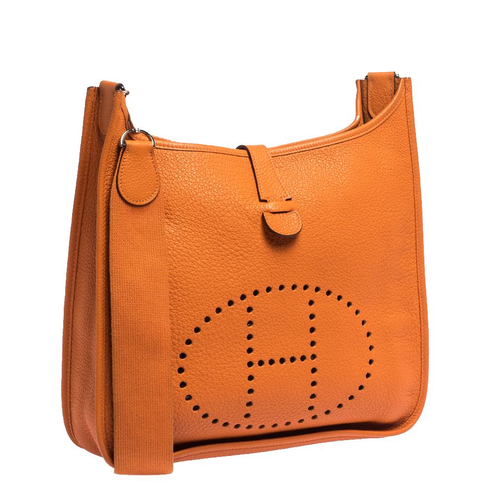 Women's Hermes Orange Clemence Leather Evelyne III GM Bag