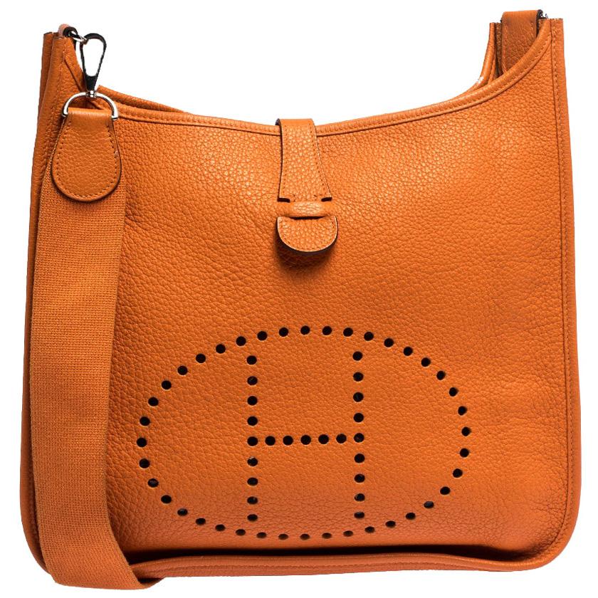 Hermes Orange Clemence Leather Evelyne III GM Bag