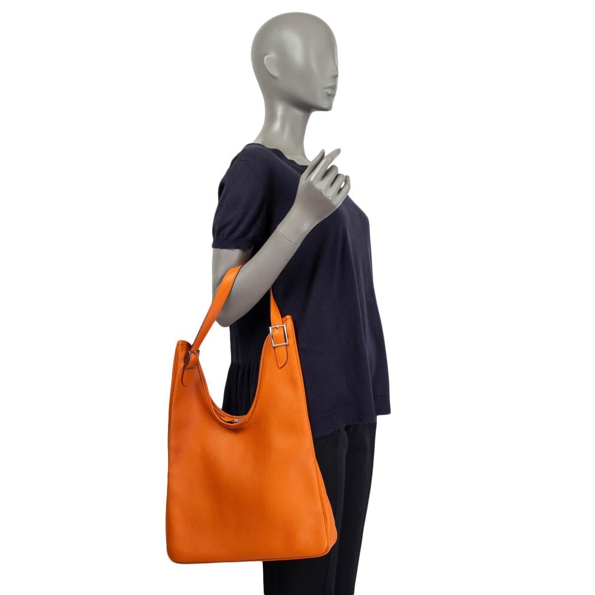 HERMES orange Clemence leather MASSAI PM Hobo Bag Palladium For Sale 2