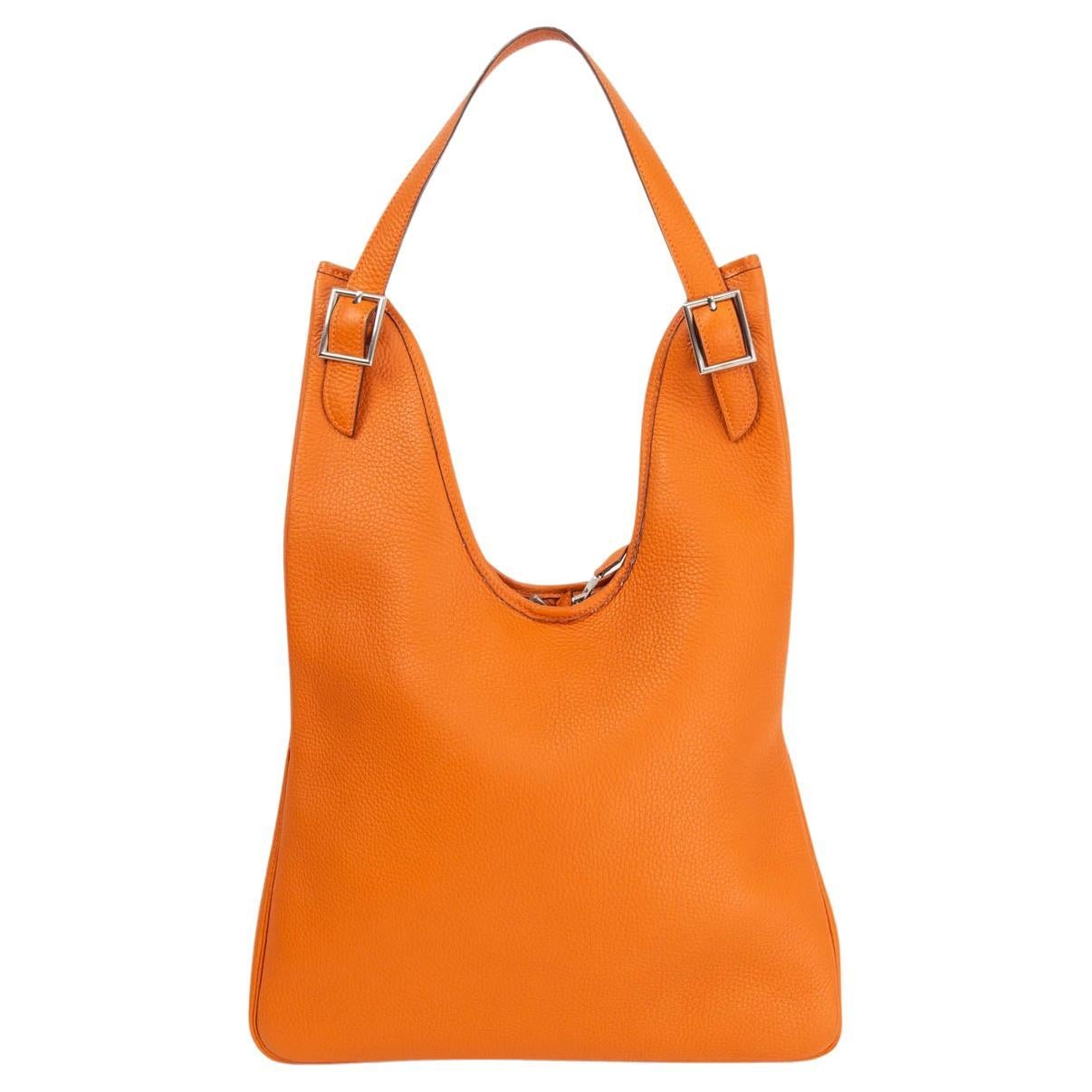 HERMES orange Clemence leather MASSAI PM Hobo Bag Palladium For Sale