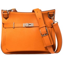 Hermès Orange Clemence Sac en cuir Palladium Hardware Jypsiere 34