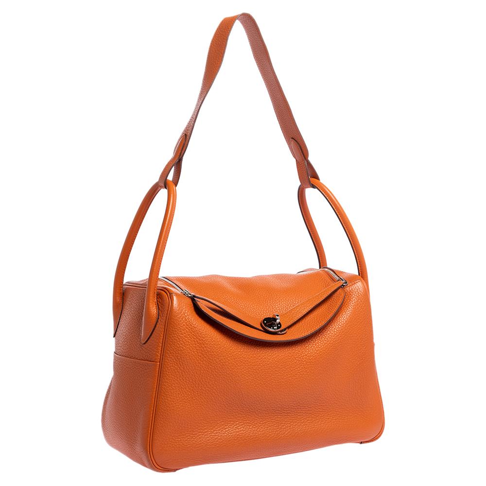 Women's Hermes Orange Clemence Leather Palladium Hardware Lindy 34 Bag
