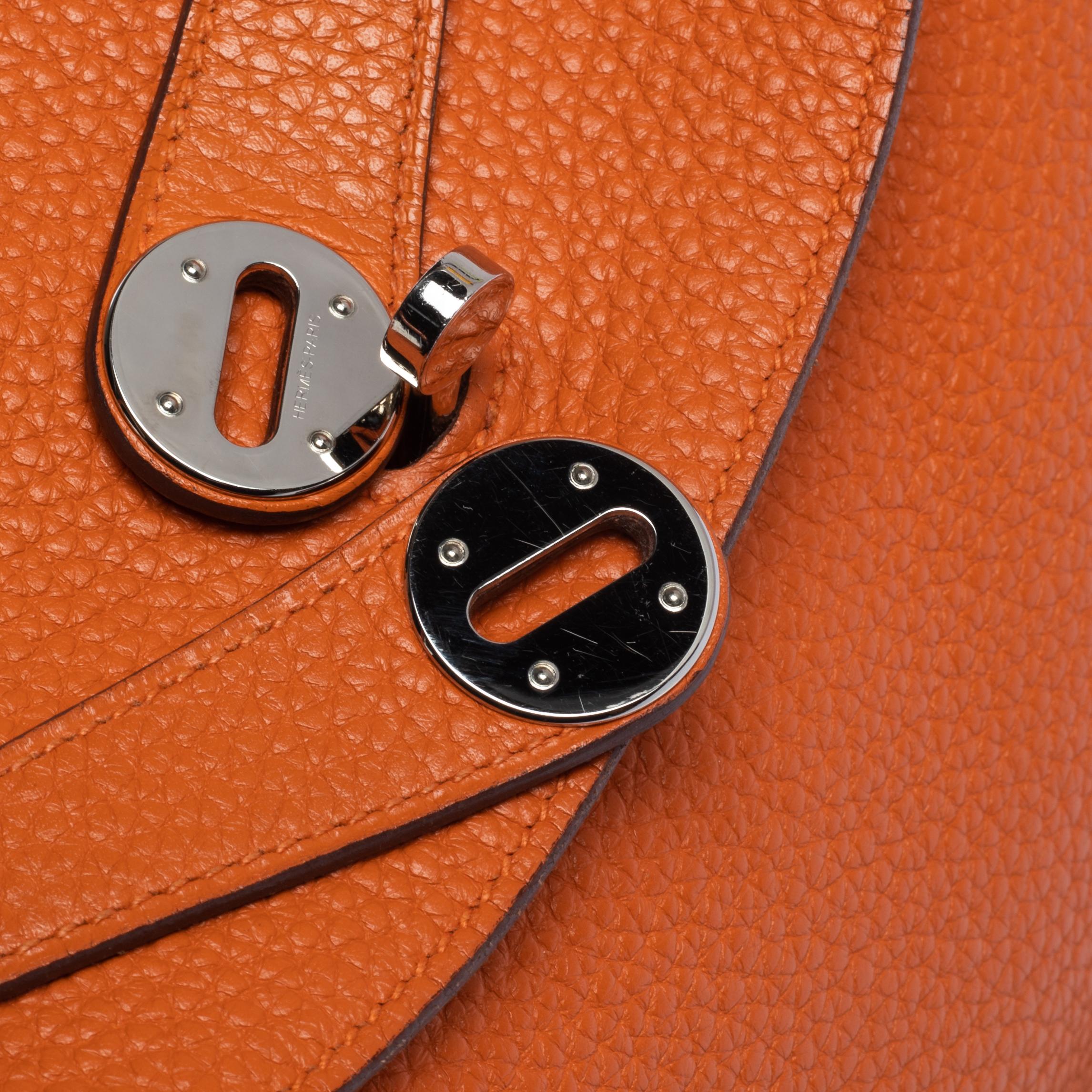 Hermes Orange Clemence Leather Palladium Hardware Lindy 34 Bag 4