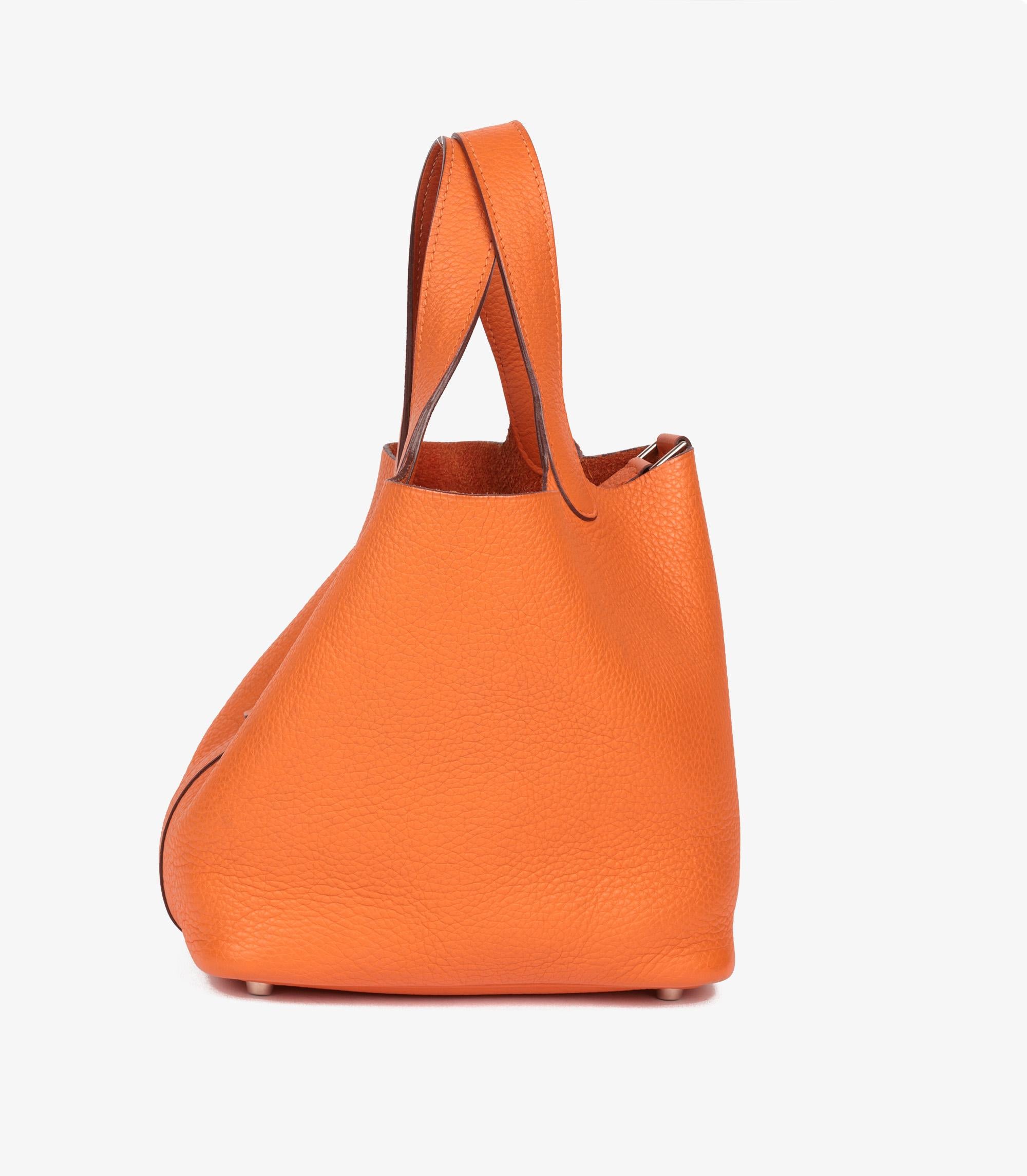 Women's Hermès Orange Clemence Leather Picotin 18 For Sale