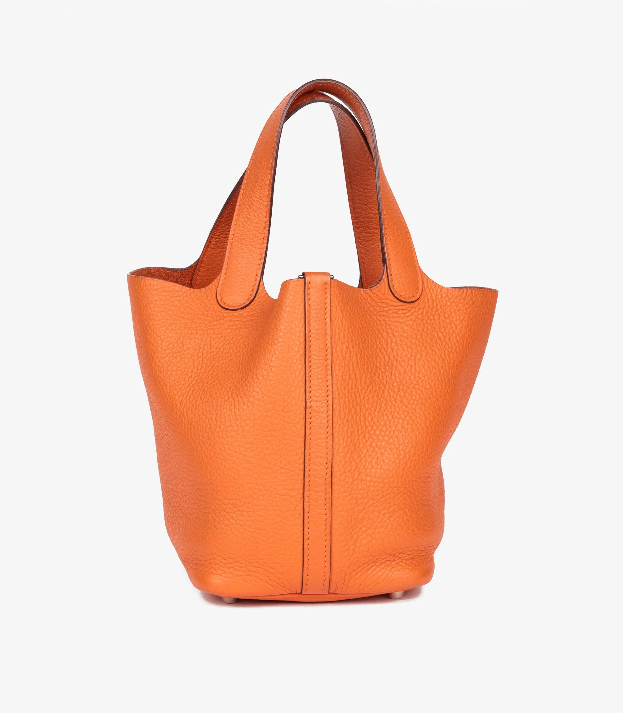Hermès Orange Clemence Cuir Picotin 18 en vente 1