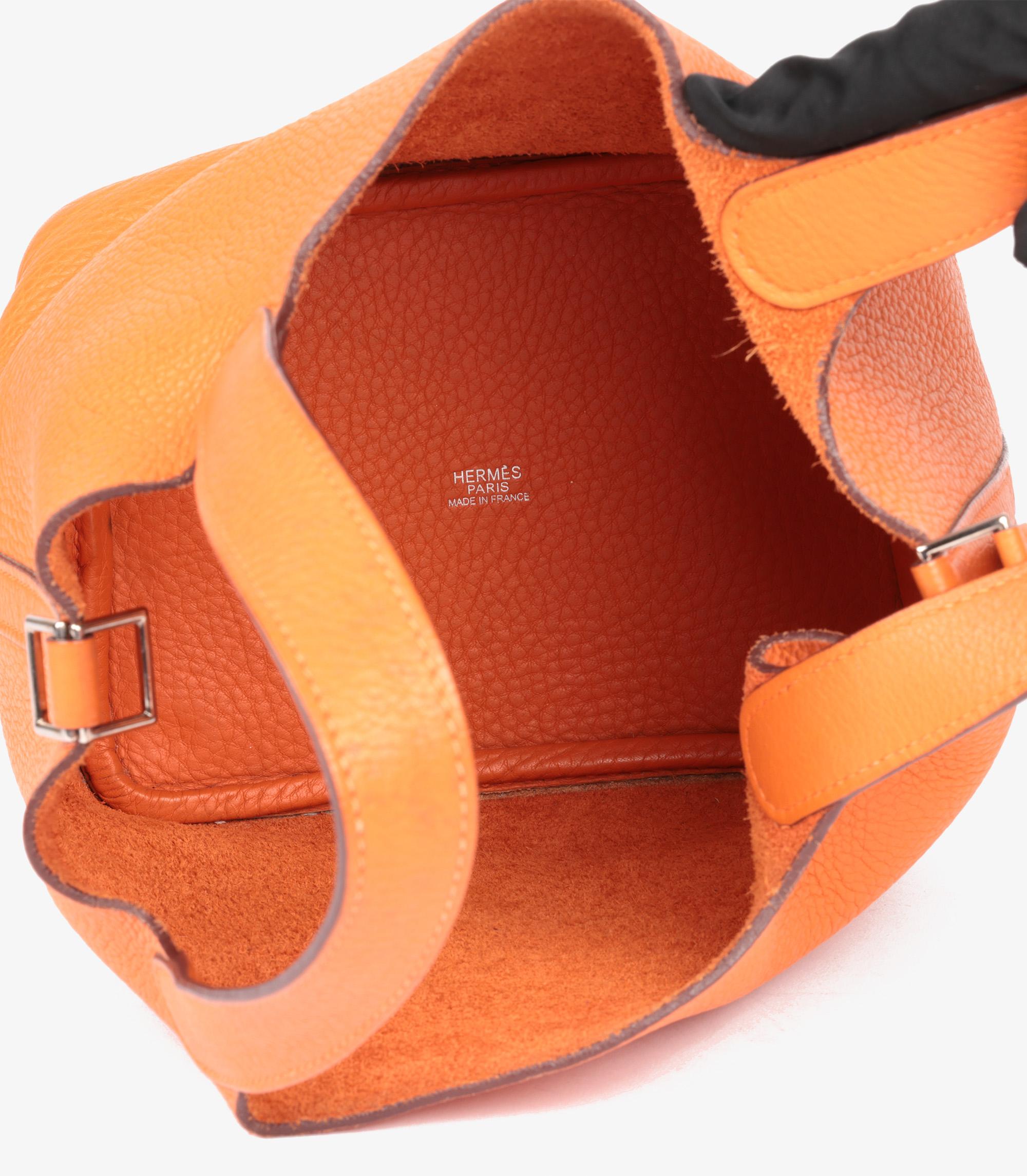 Hermès Orange Clemence Cuir Picotin 18 en vente 5