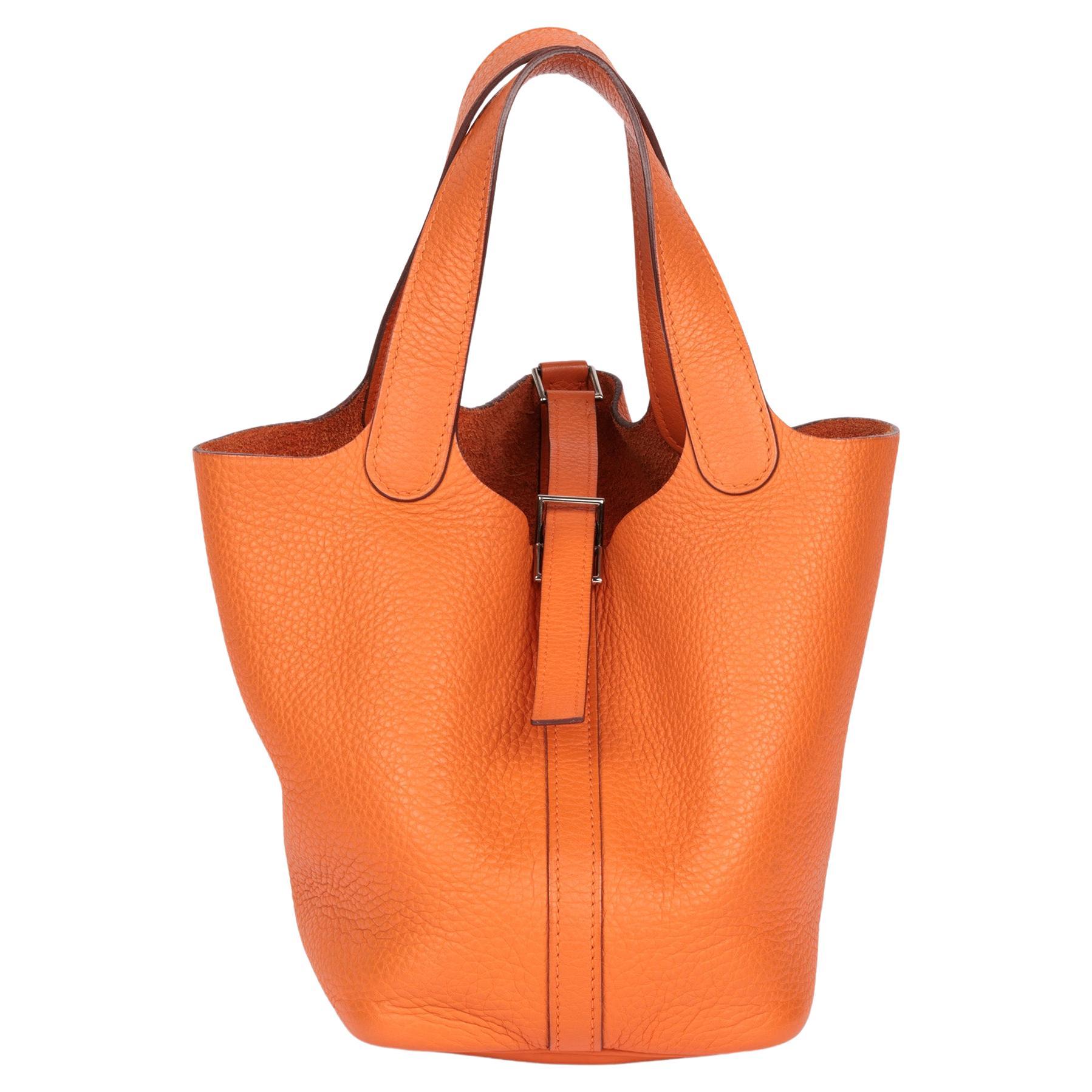 Hermès Orange Clemence Cuir Picotin 18 en vente