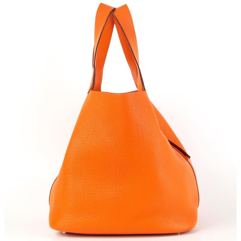 HERMES orange Clemence leather PICOTIN 26 Bucket Bag at 1stDibs