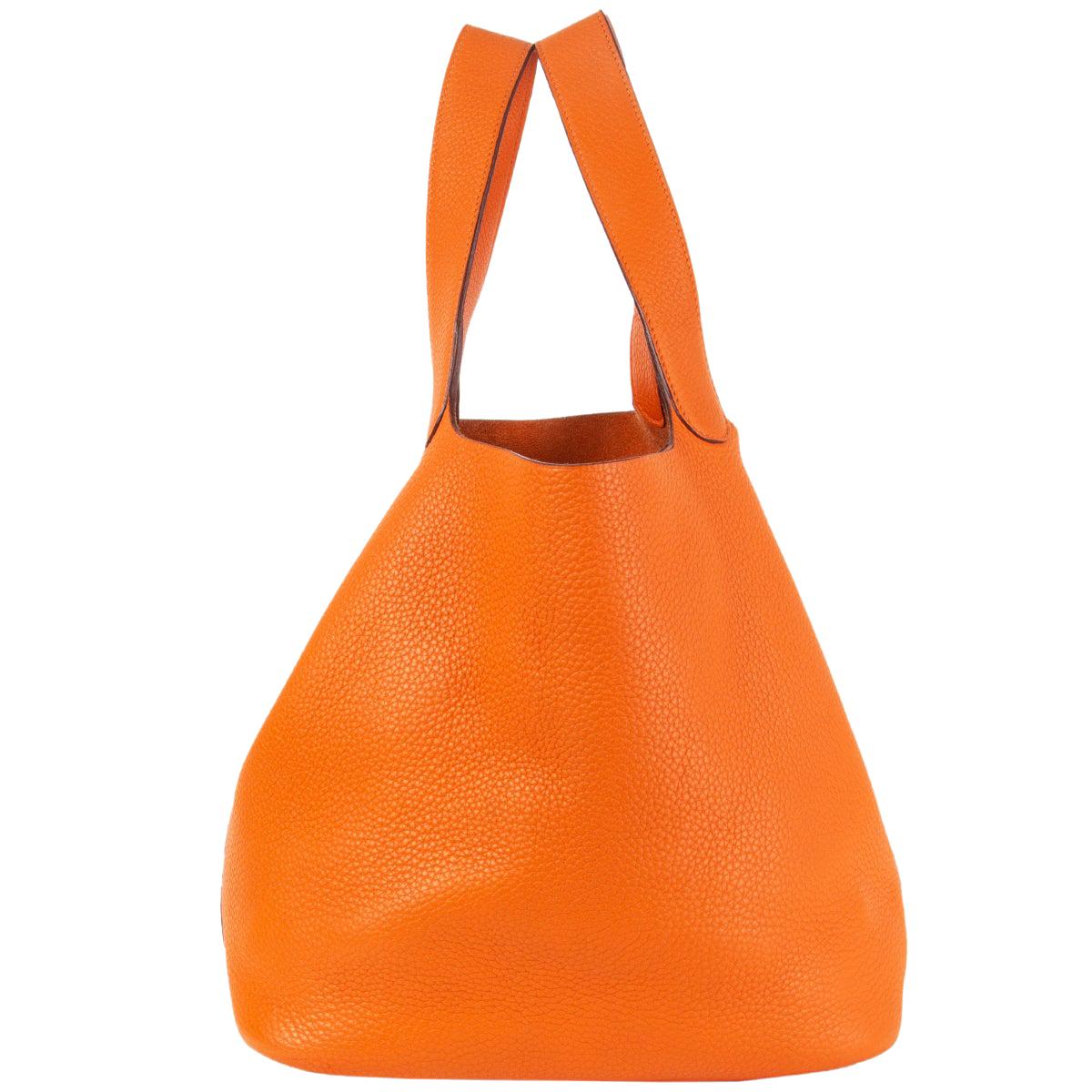 HERMES orange Clemence leather PICOTIN 26 Bucket Bag